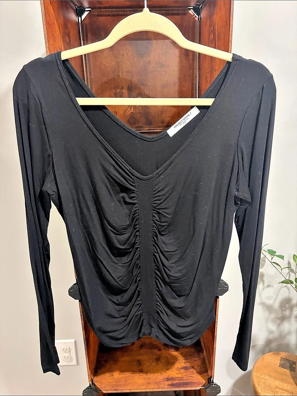 Project Social T Cool Girl Ruched Long Sleeve Top Black